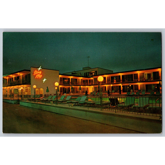 Ocean City NJ New Jersey Sting Ray Motor Inn Night View 1967 Chrome Postcard