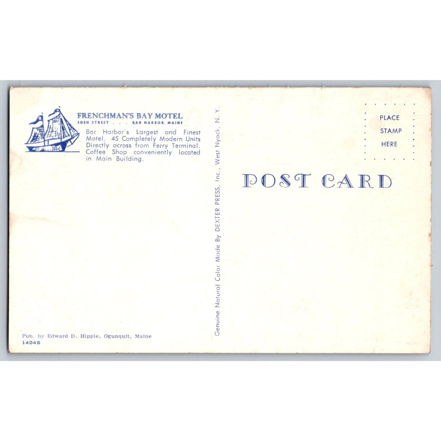 Bar Harbor ME Maine Frenchman's Bay Motel Chrome Postcard Unused Dexter Press
