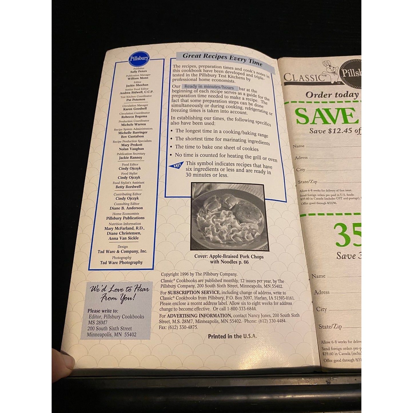 Pillsbury Classic Cookbook Booklet 1996 Low-Fat Great-Tasting Recipes