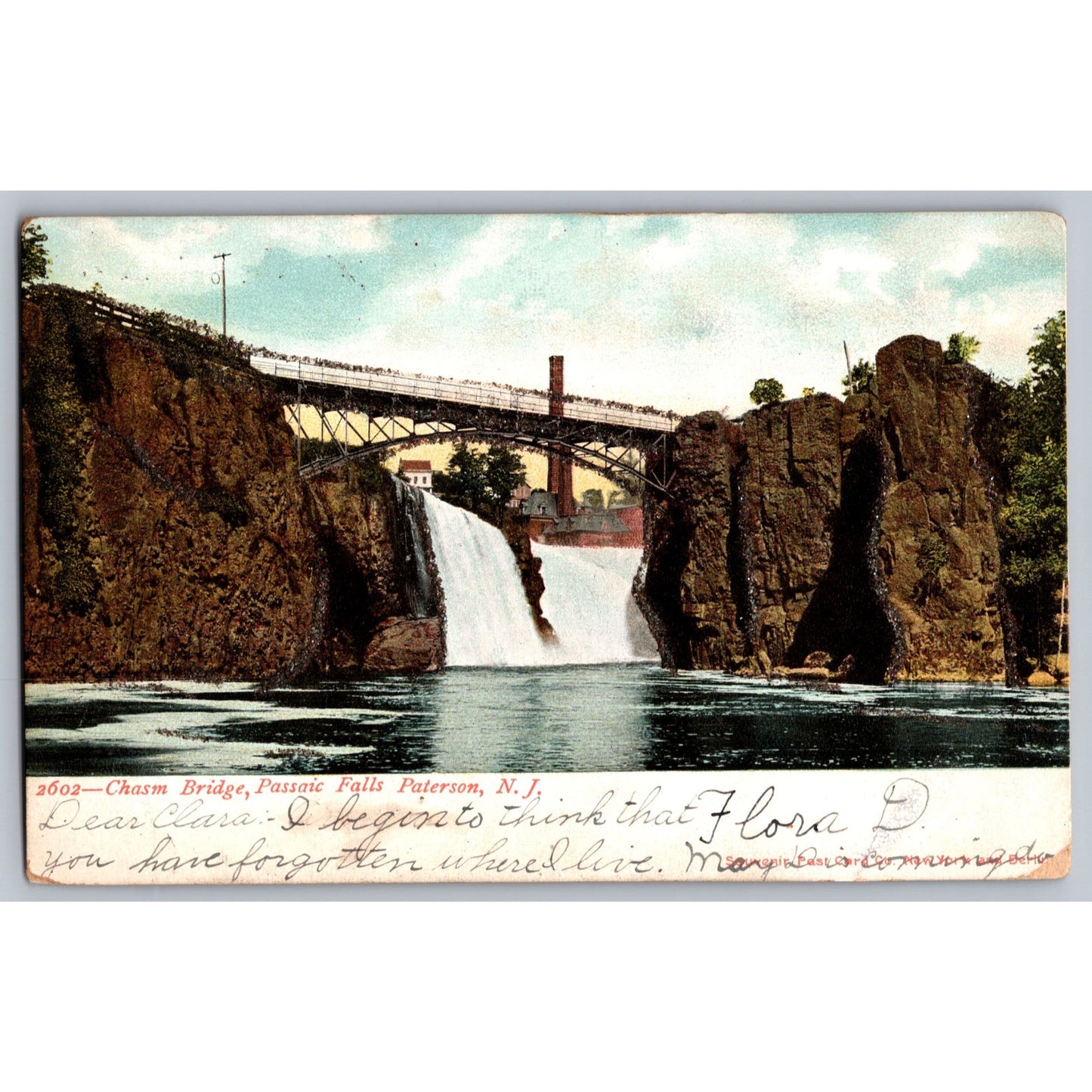 Paterson NJ New Jersey Chasm Bridge Passaic Falls 1908 Undivided Postcard Used