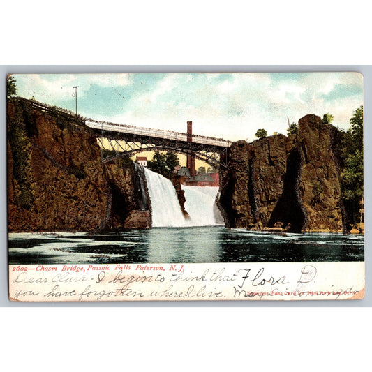 Paterson NJ New Jersey Chasm Bridge Passaic Falls 1908 Undivided Postcard Used