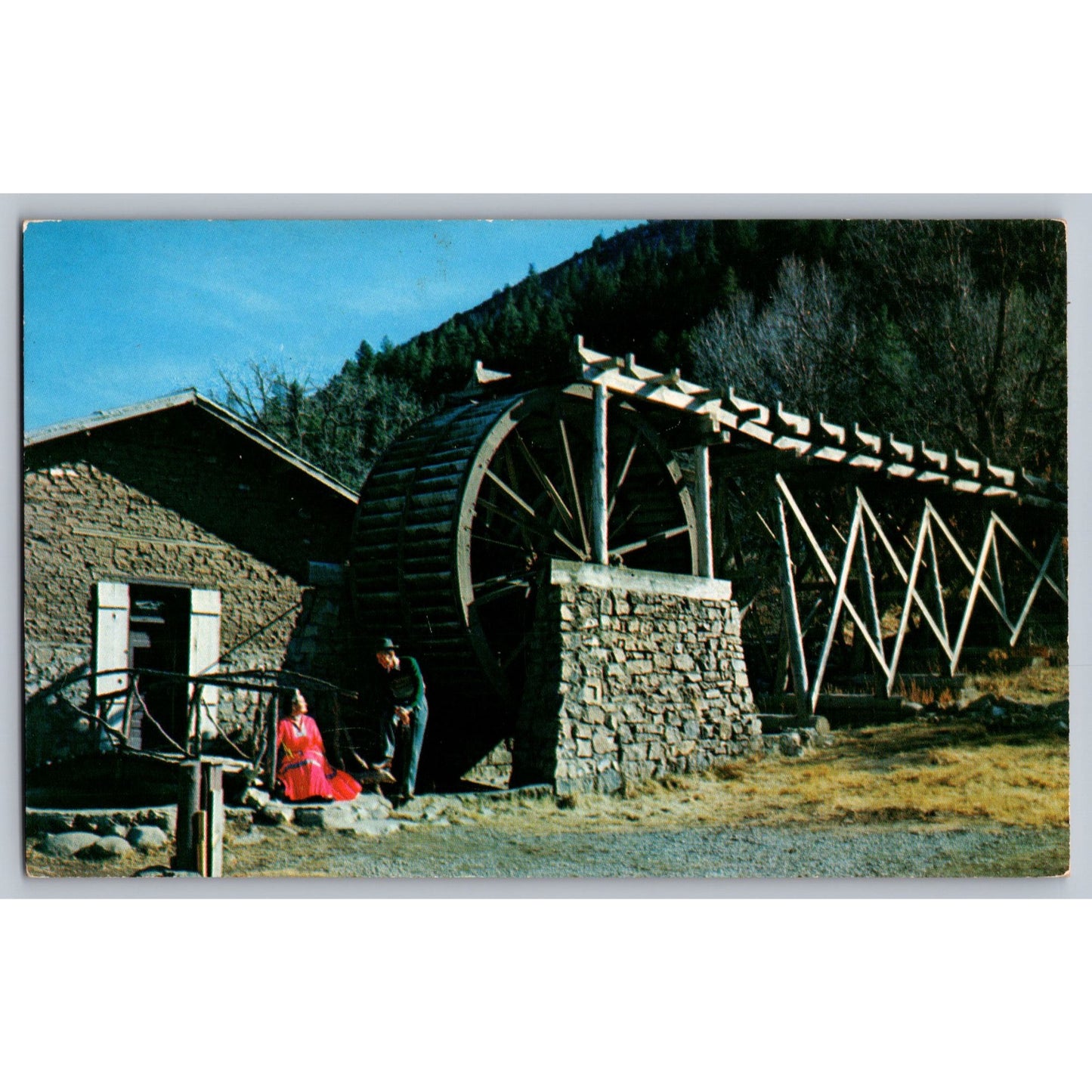 Ruidoso NM New Mexico Old Grist Mill Water Wheel Chrome Postcard Unused
