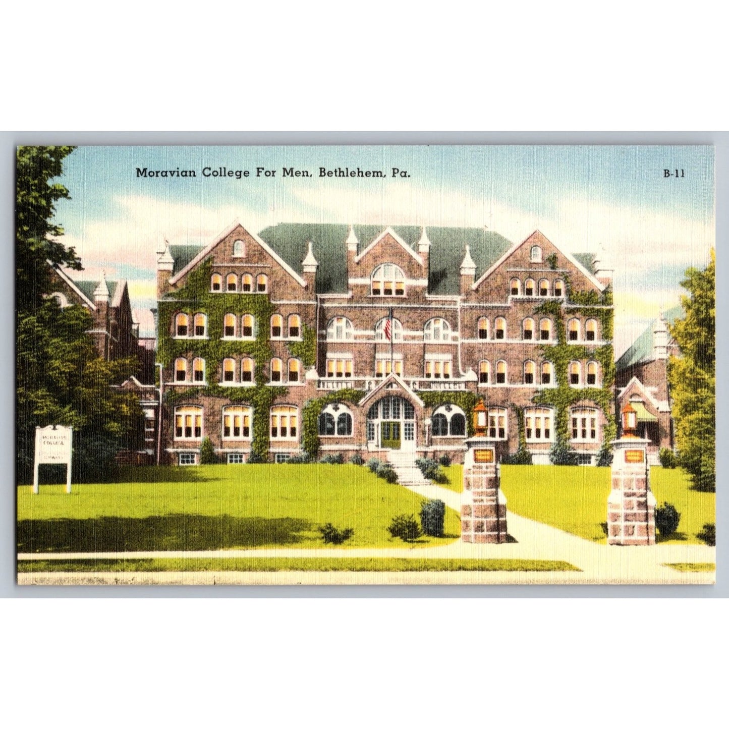 Bethlehem PA Pennsylvania Moravian College for Men Linen Postcard