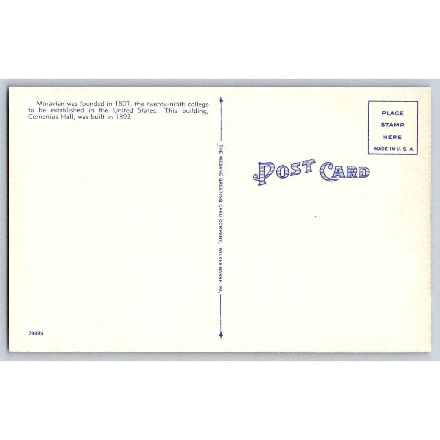 Bethlehem PA Pennsylvania Moravian College for Men Linen Postcard