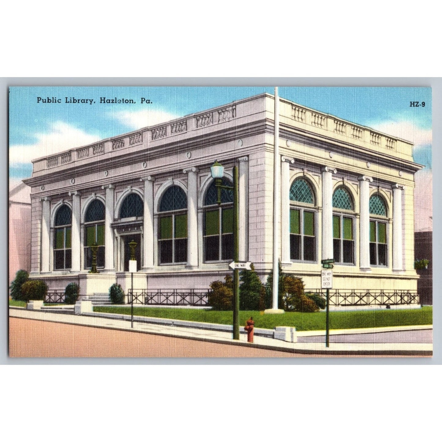 Hazelton PA Pennsylvania Public Library 1940s Linen Postcard Unused