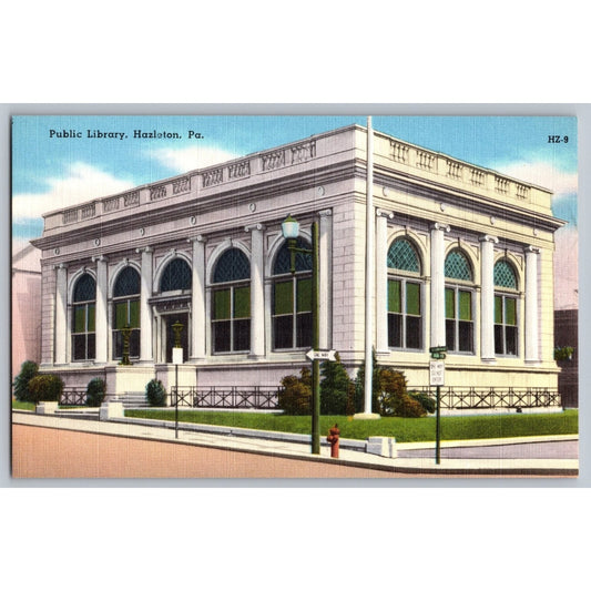 Hazelton PA Pennsylvania Public Library 1940s Linen Postcard Unused