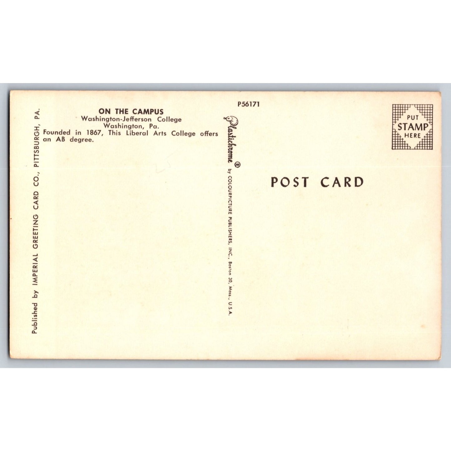 Washington PA Pennsylvania Washington-Jefferson College Campus Chrome Postcard