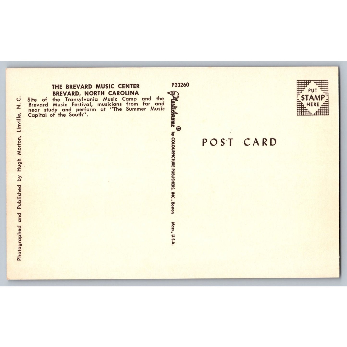 Brevard NC North Carolina Music Center Scenic Lake Chrome Postcard Unused