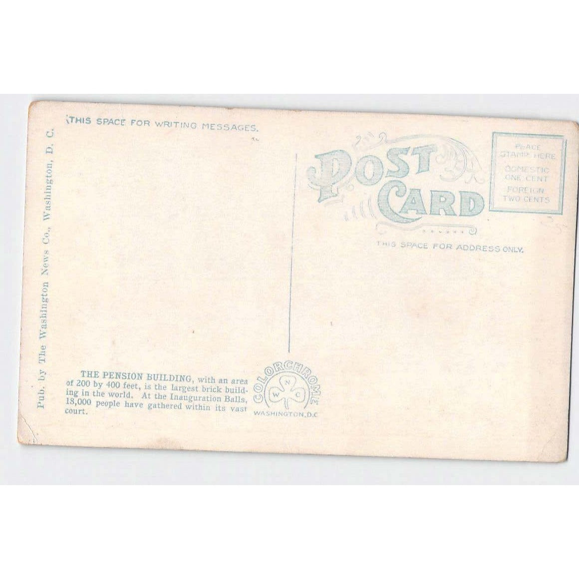 Washington DC Pension Office Early 1900s White Border Postcard Unused