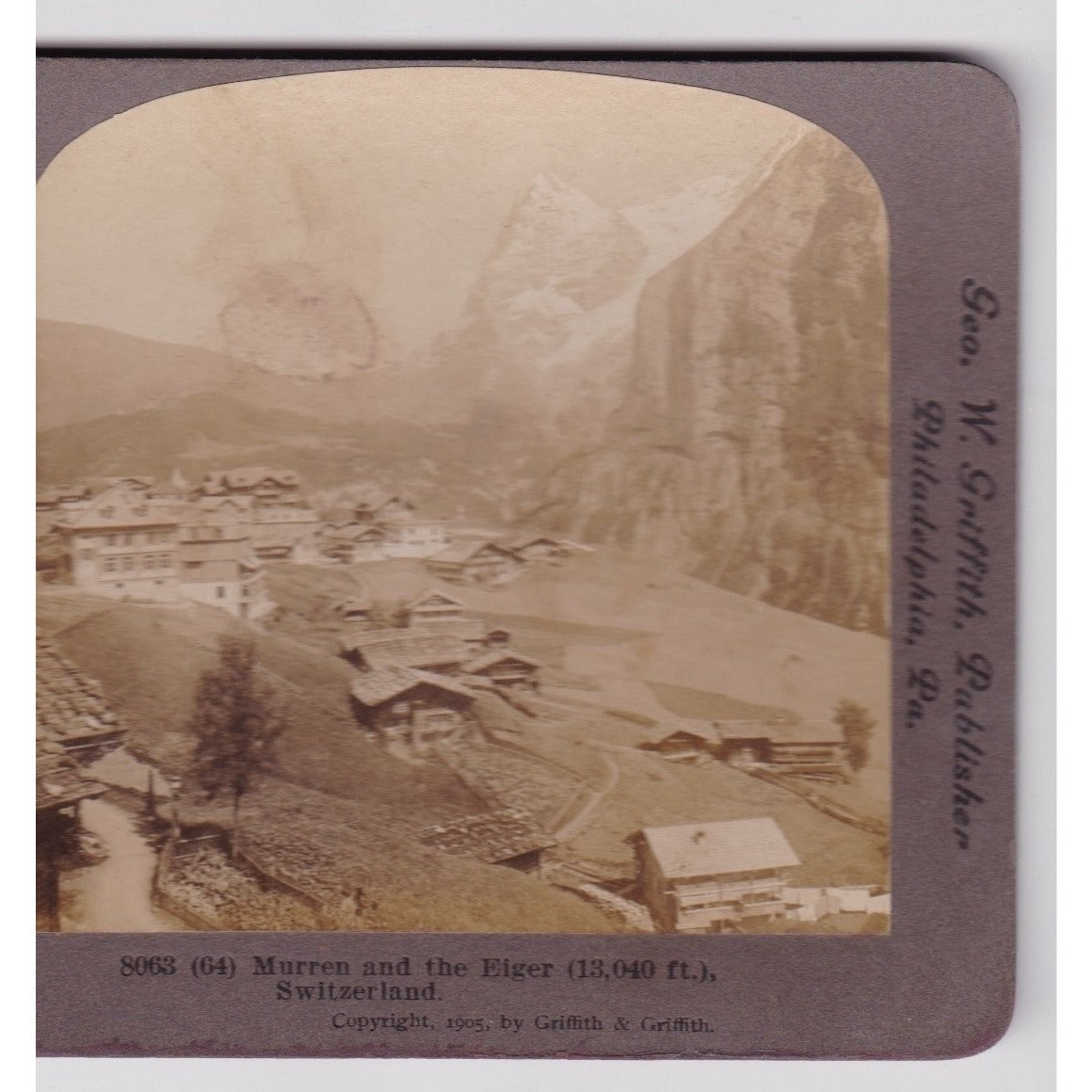 Murren and the Eiger Stereoview Griffith & Griffith 1905 Switzerland