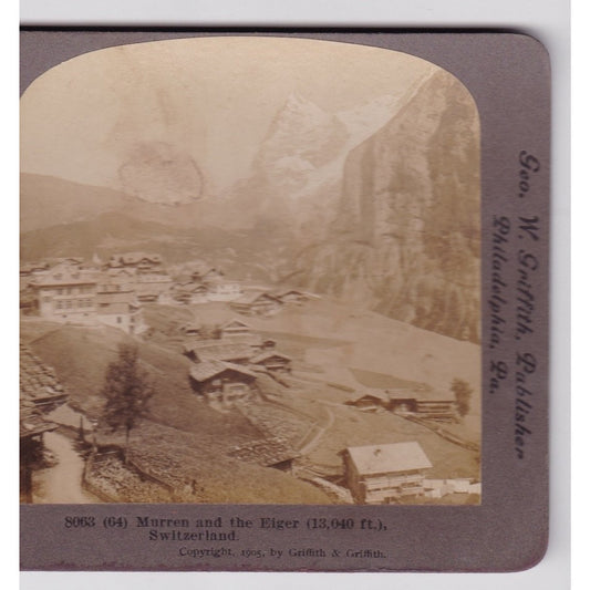 Murren and the Eiger Stereoview Griffith & Griffith 1905 Switzerland