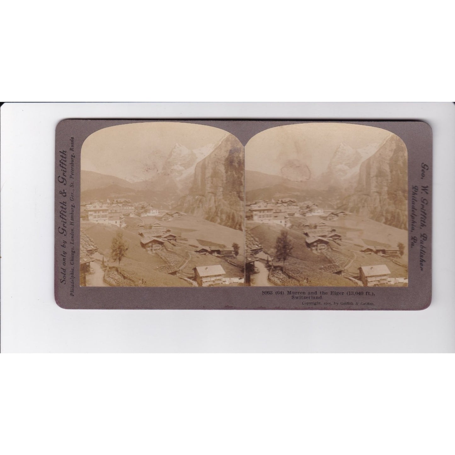 Murren and the Eiger Stereoview Griffith & Griffith 1905 Switzerland