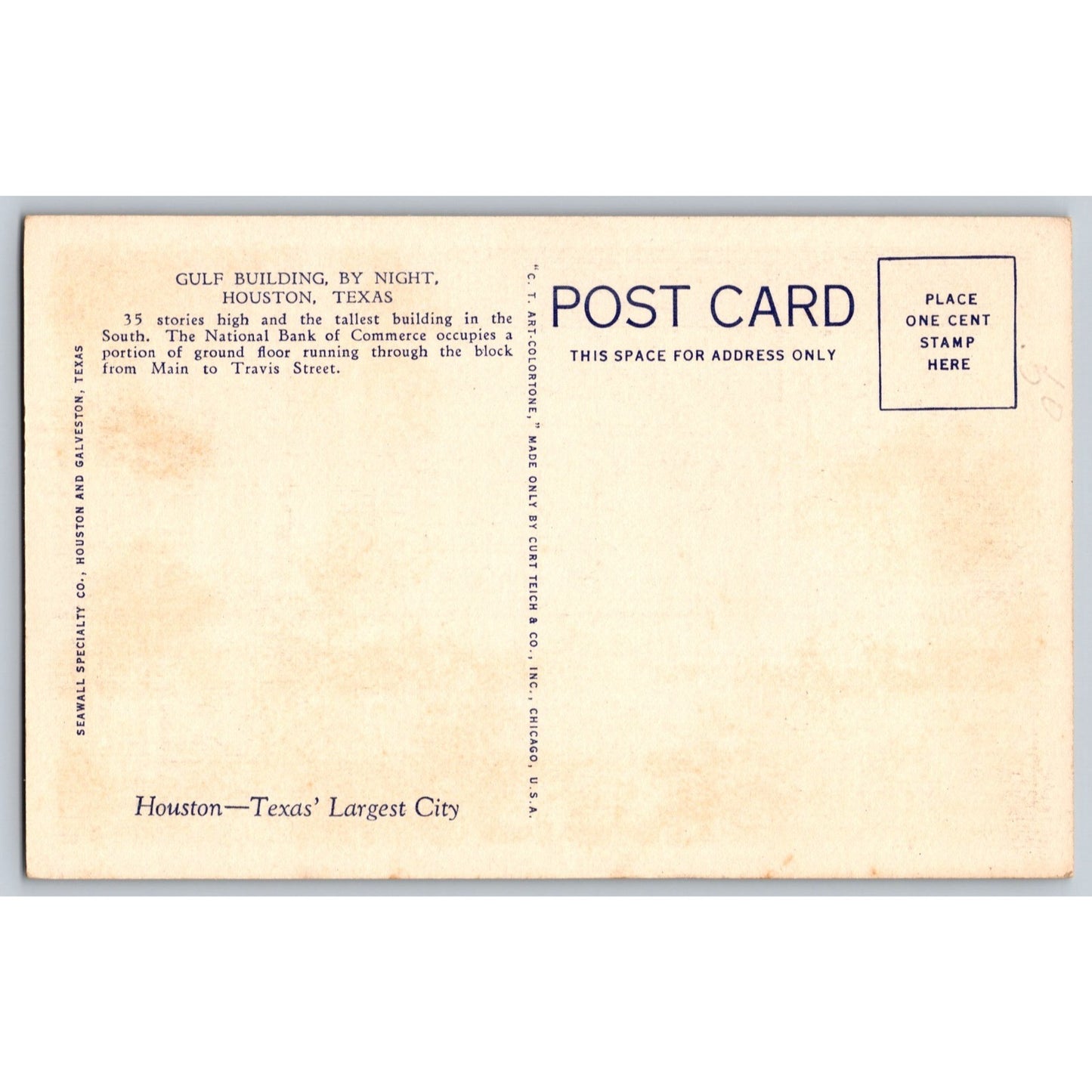Houston TX Texas Gulf Building at Night 1930s White Border Postcard Unused