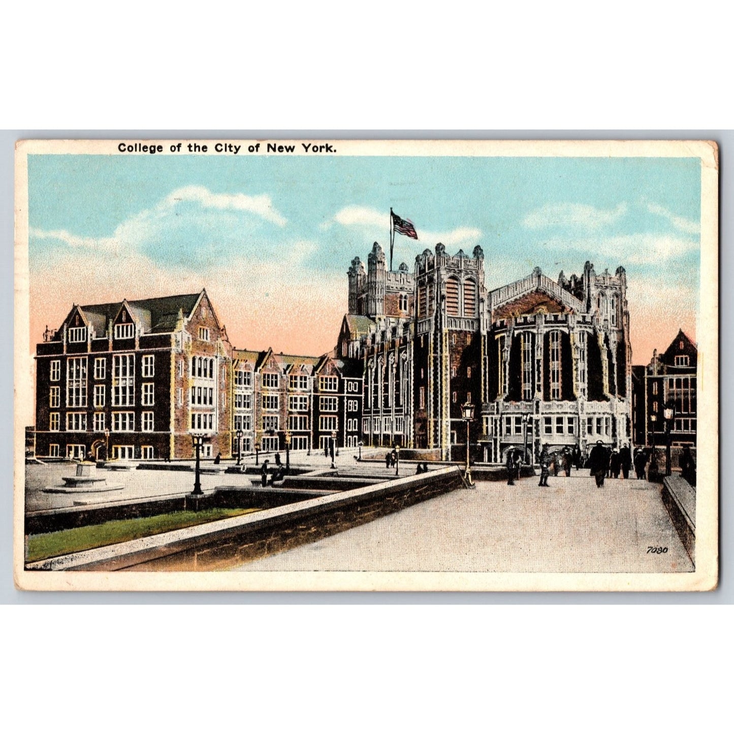 New York City NY College of the City of New York 1921 White Border Postcard Flag