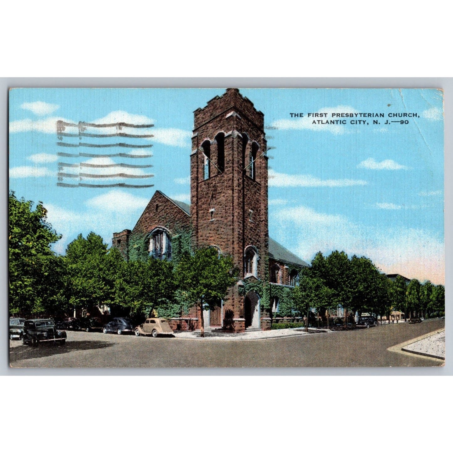 Atlantic City NJ New Jersey First Presbyterian Church Linen Postcard 1940s