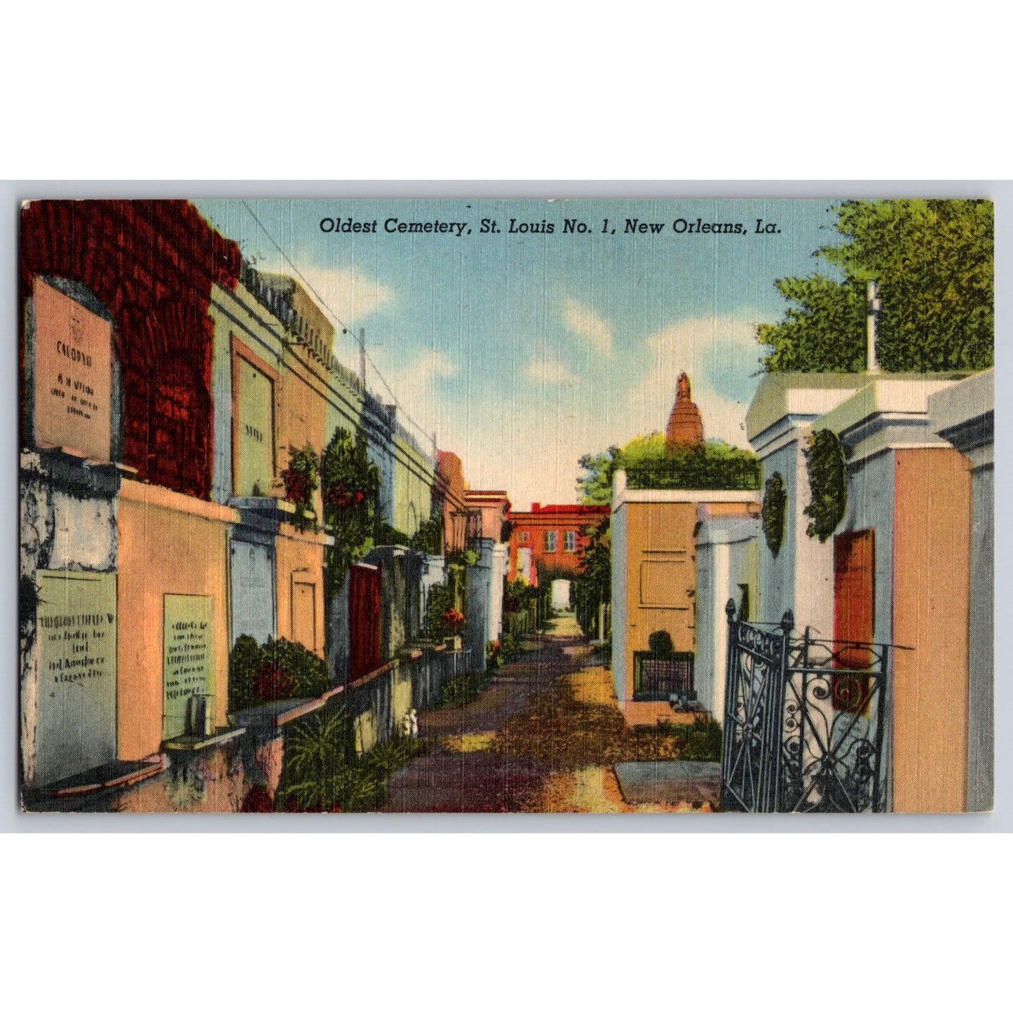 New Orleans LA Louisiana Oldest Cemetery St. Louis No 1 Linen Postcard Unused