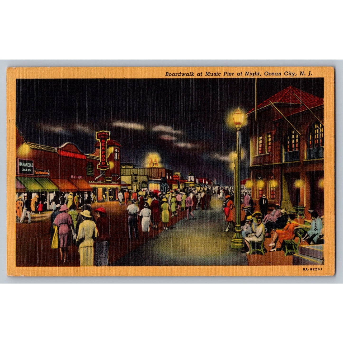 Ocean City NJ New Jersey Boardwalk At Music Pier Night Scene 1953 Postcard