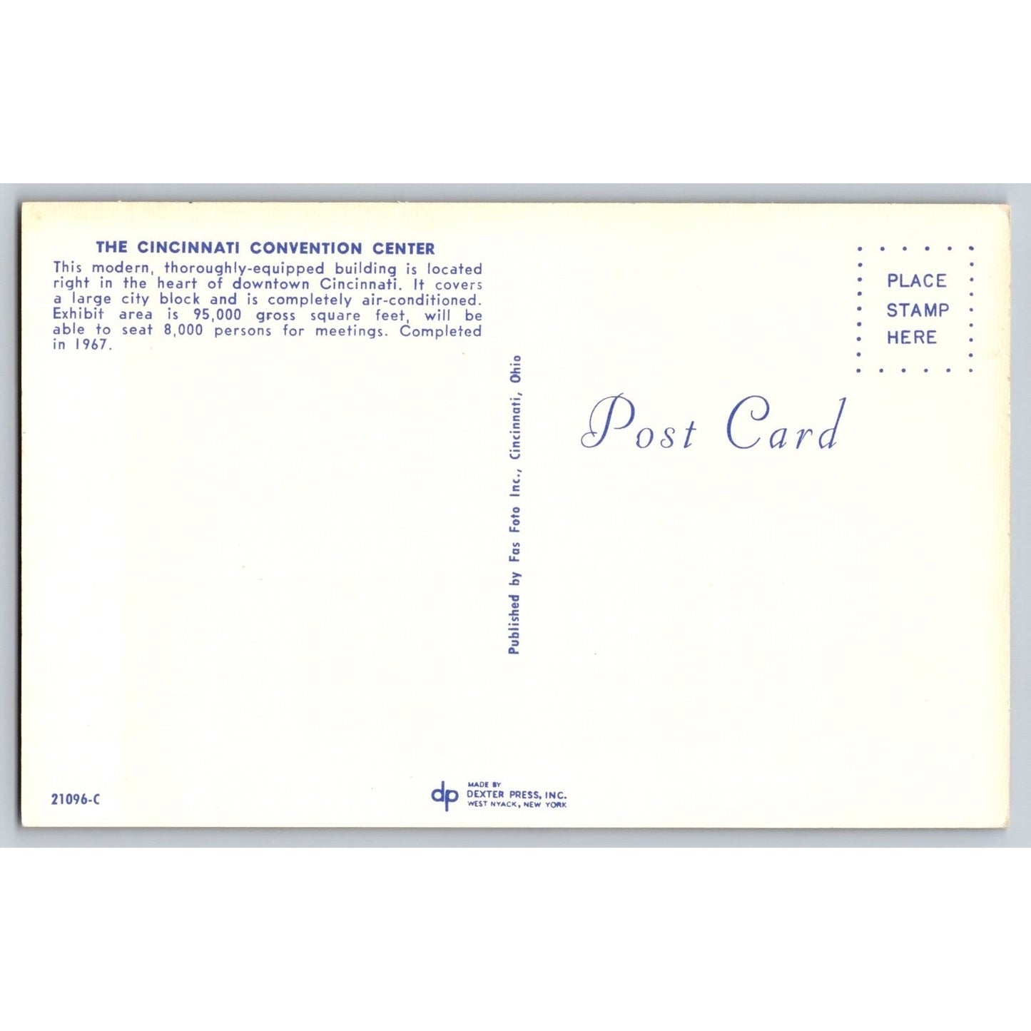 Cincinnati OH Ohio Convention Center 1967 Illustrated Postcard Dexter Press