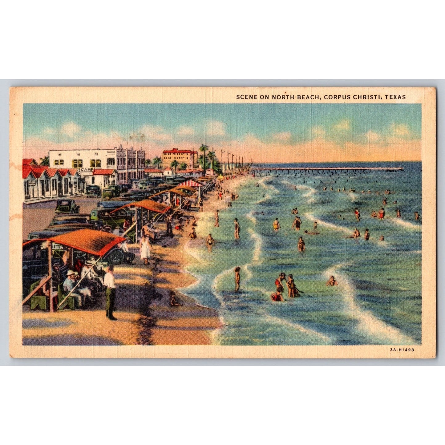 Corpus Christi TX Texas Scene on North Beach 1920s White Border Postcard Unused