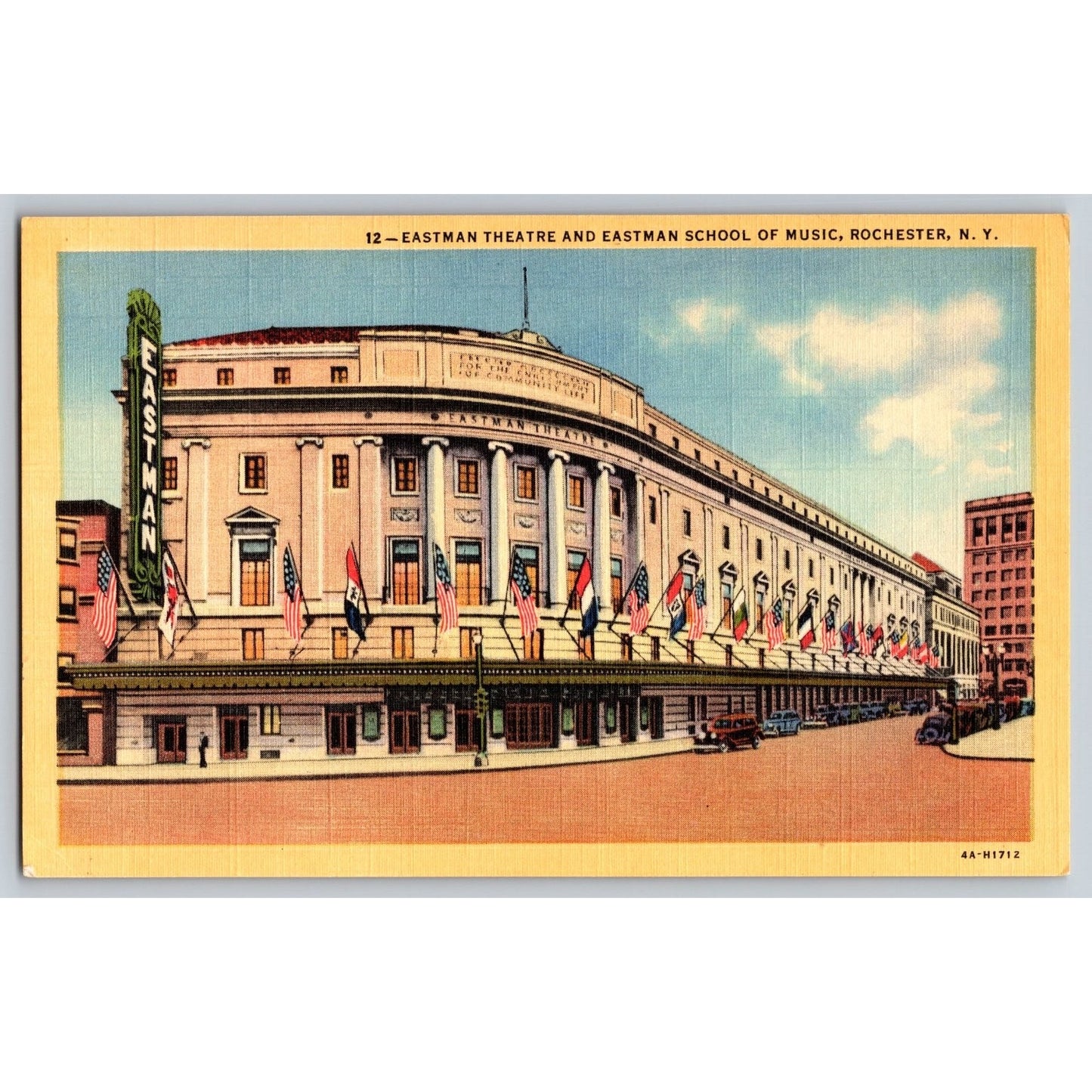 Rochester NY New York Eastman Theatre School of Music Linen Postcard Unused