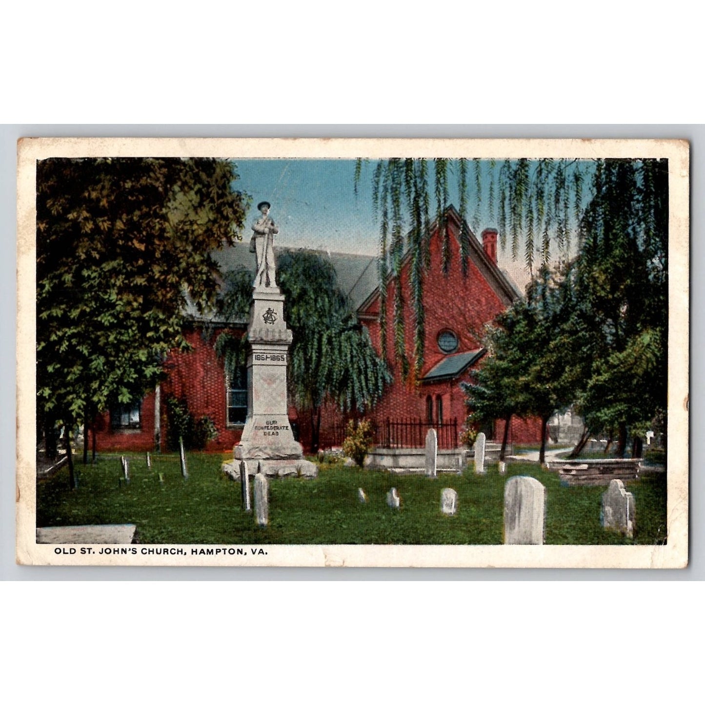 Hampton VA Virginia Old St John's Church Confederate Statue 1920s Postcard