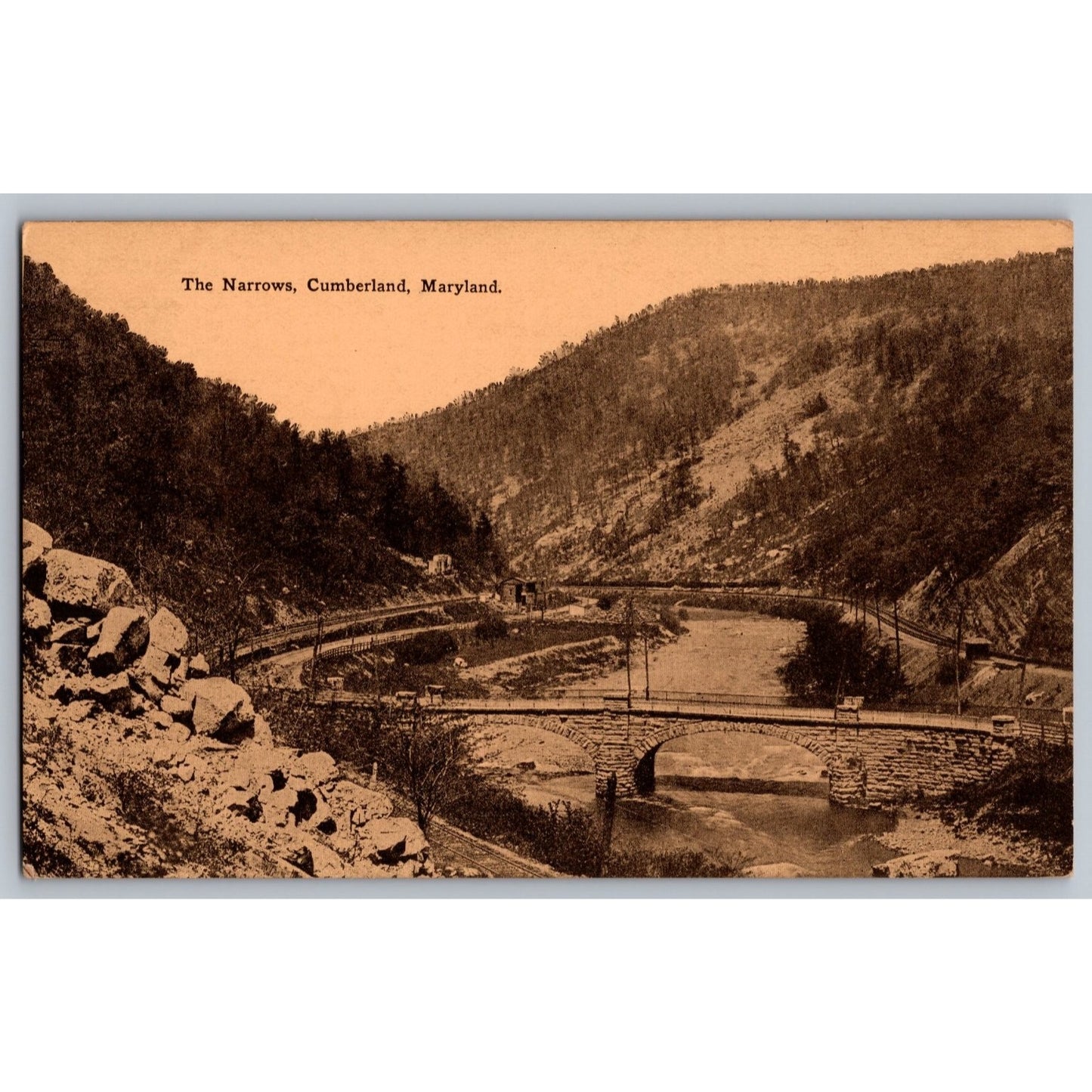 Cumberland MD Maryland The Narrows Scenic Stone Bridge Divided Postcard Unused