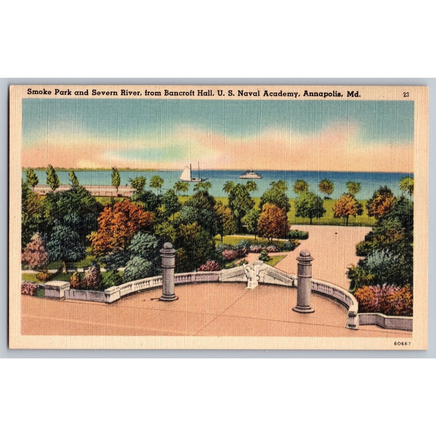 Annapolis MD Maryland US Naval Academy Smoke Park Severn River 1930s Postcard
