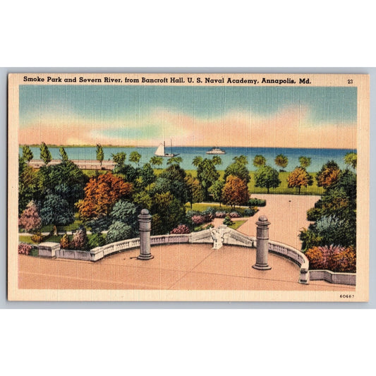 Annapolis MD Maryland US Naval Academy Smoke Park Severn River 1930s Postcard