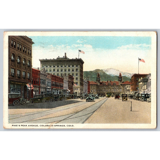 Colorado Springs CO Pike's Peak Ave 1922 White Border Postcard Used