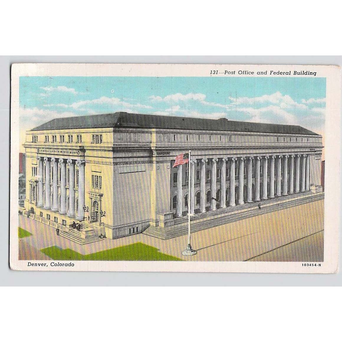 Denver CO Colorado Post Office Federal Building White Border Postcard Used