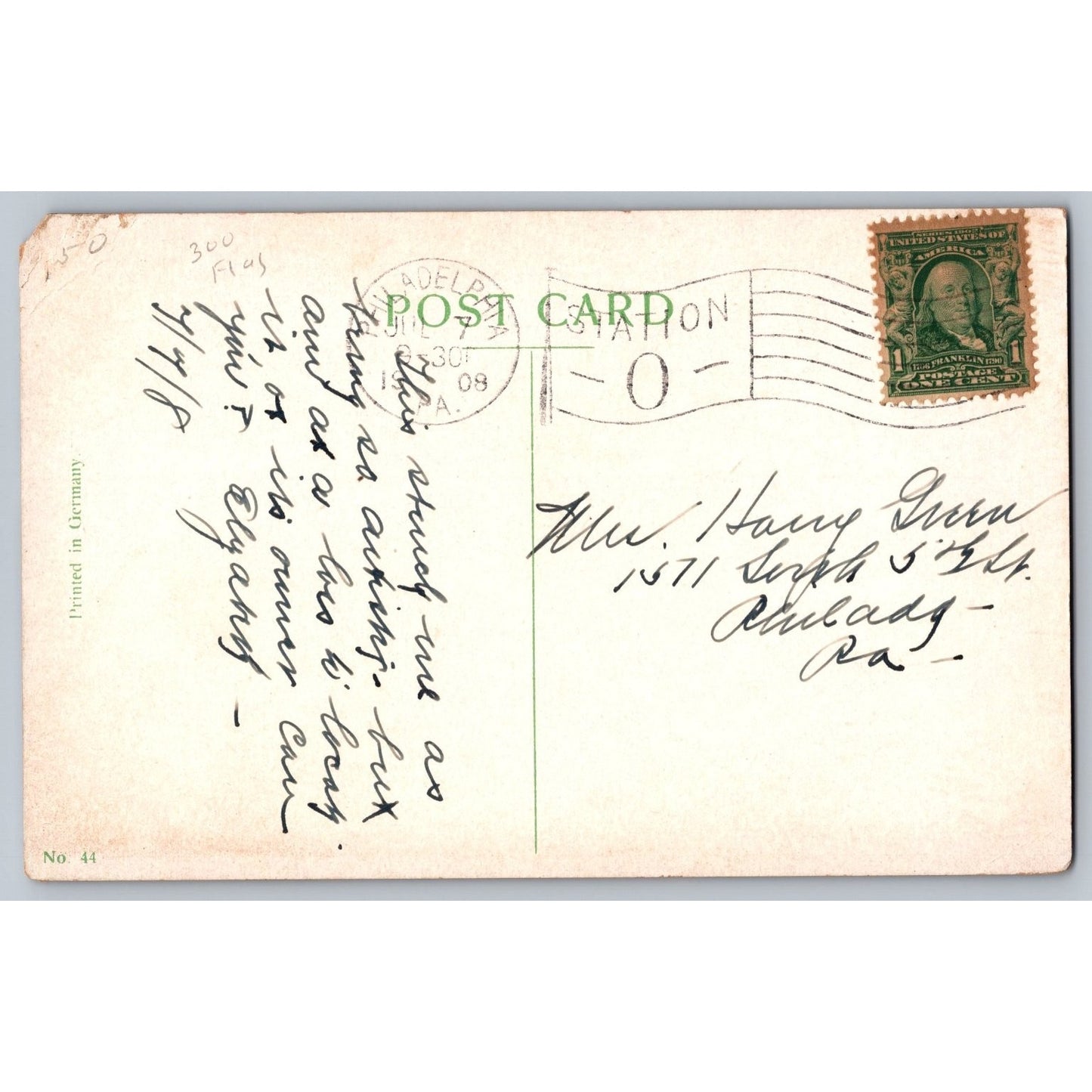 Philadelphia PA Pennsylvania Tom Moore Cottage Fairmount Park 1908 Postcard Used