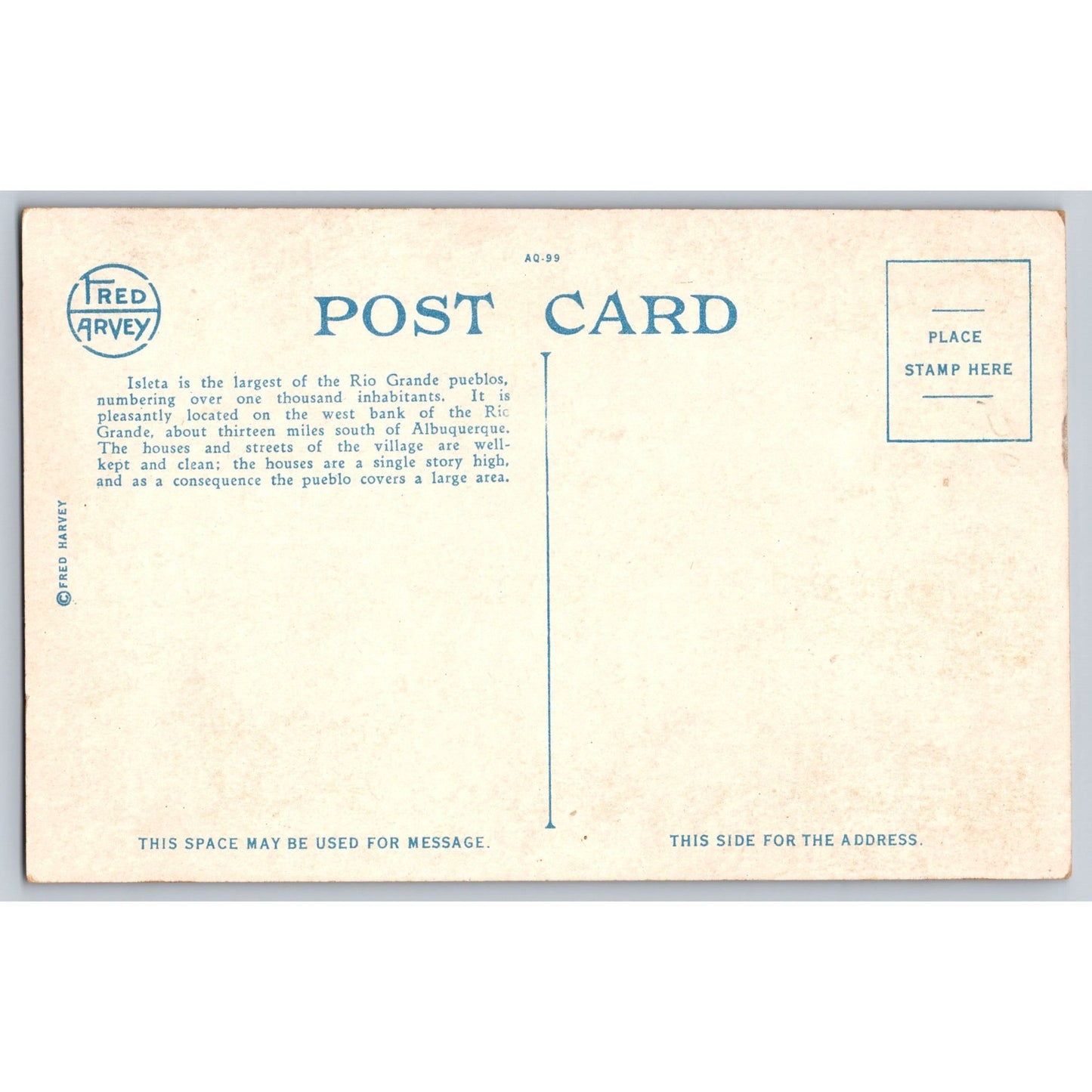 Pueblo Of Isleta NM New Mexico White Borer Postcard Unused Fred Harvey