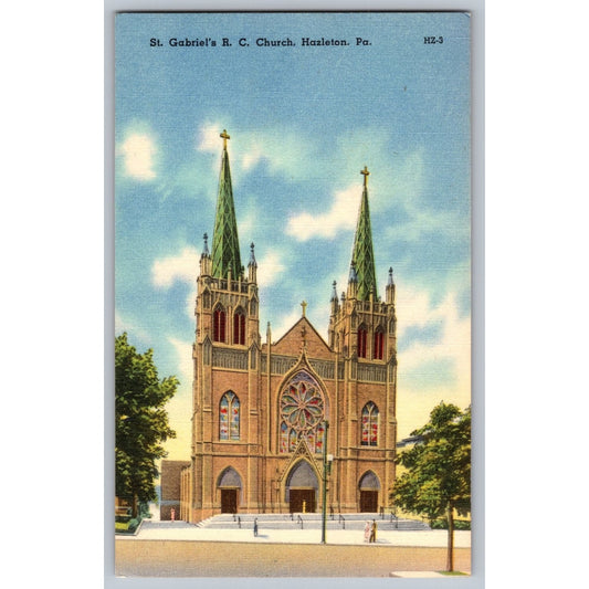 Hazleton PA Pennsylvania St Gabriel's RC Church Linen Postcard