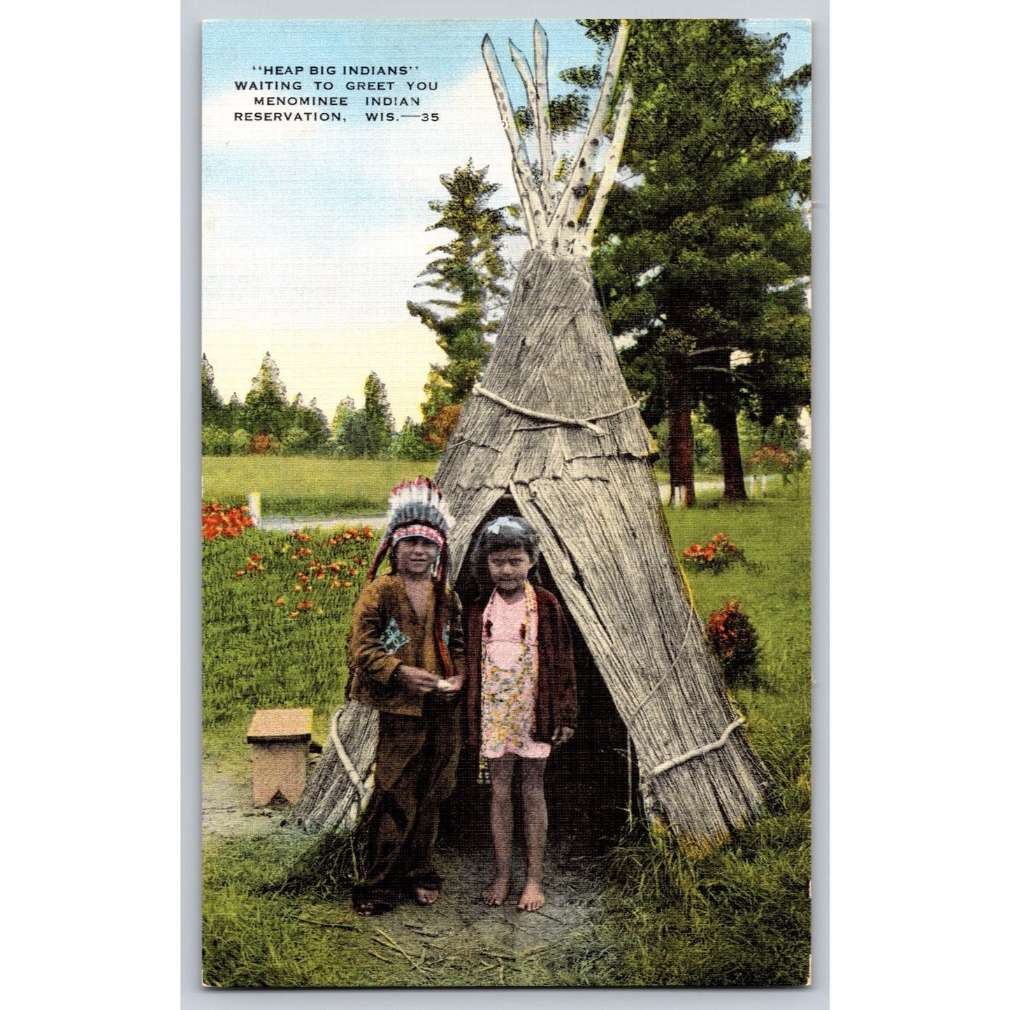 Menominee Indian Reservation WI Wisconsin Waiting to Greet You Postcard Unused
