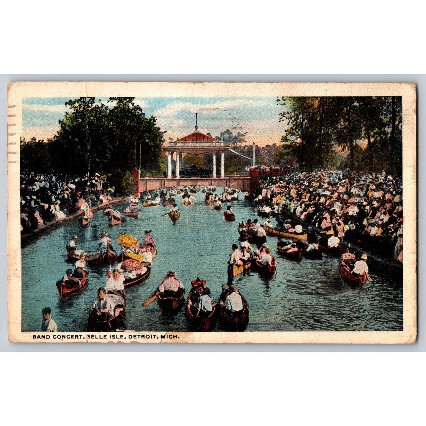 Detroit Belle Isle MI Michigan Band Concert 1915 White Border Postcard Used
