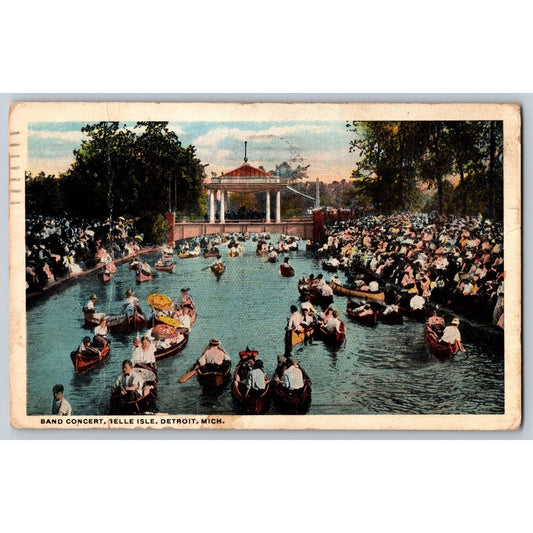 Detroit Belle Isle MI Michigan Band Concert 1915 White Border Postcard Used
