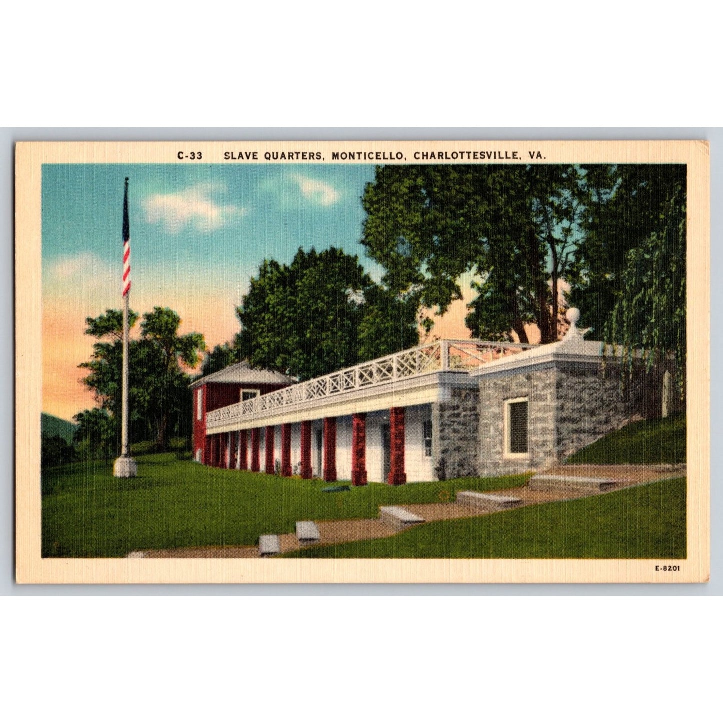 Charlottesville VA Virginia Monticello Slave Quarters White Border Postcard