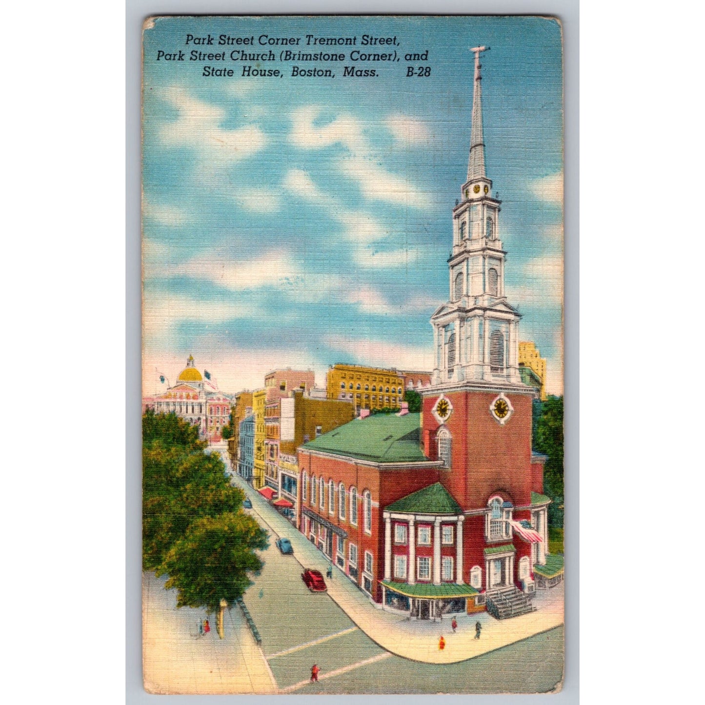 Boston MA Massachusetts Park Street Church State House 1956 Linen Postcard Used