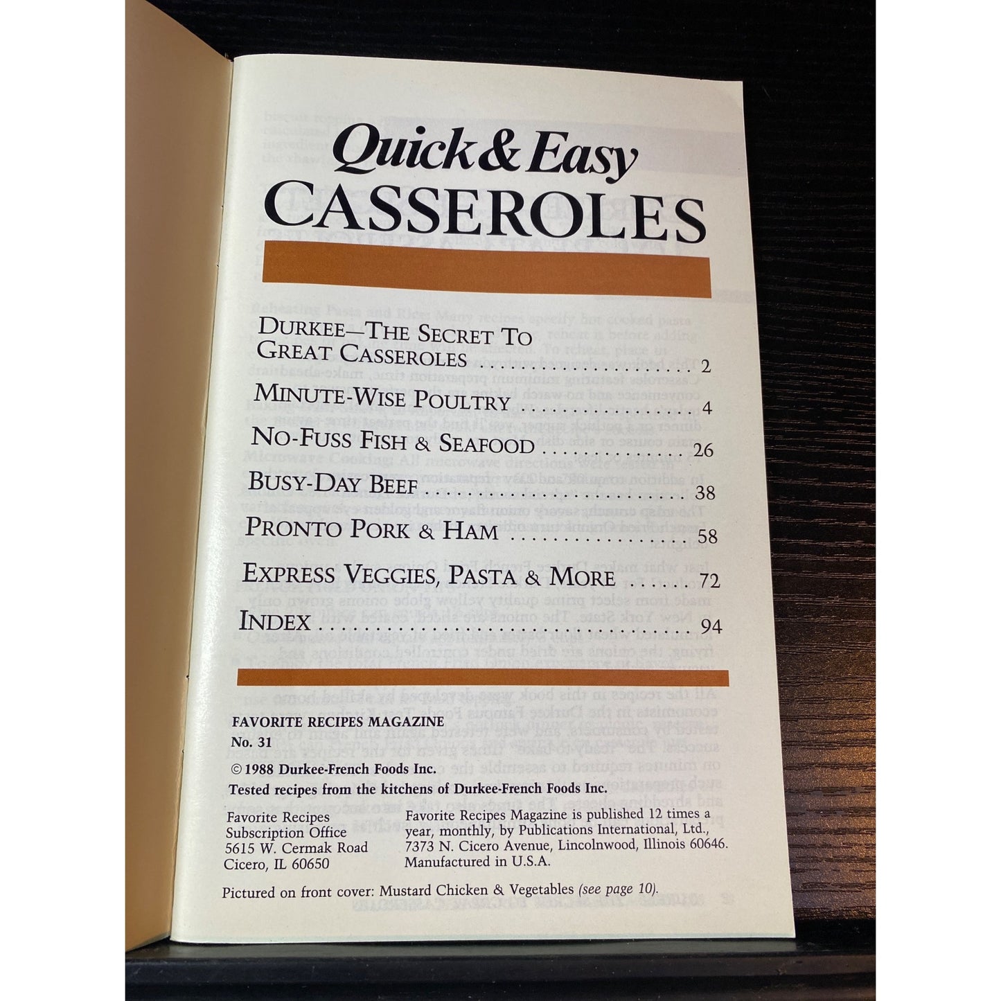 Quick & Easy Casseroles Cookbook Booklet Favorite Recipes 1988