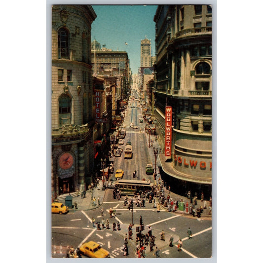 San Francisco CA California Powell at Market Street Cable Car Chrome Postcard