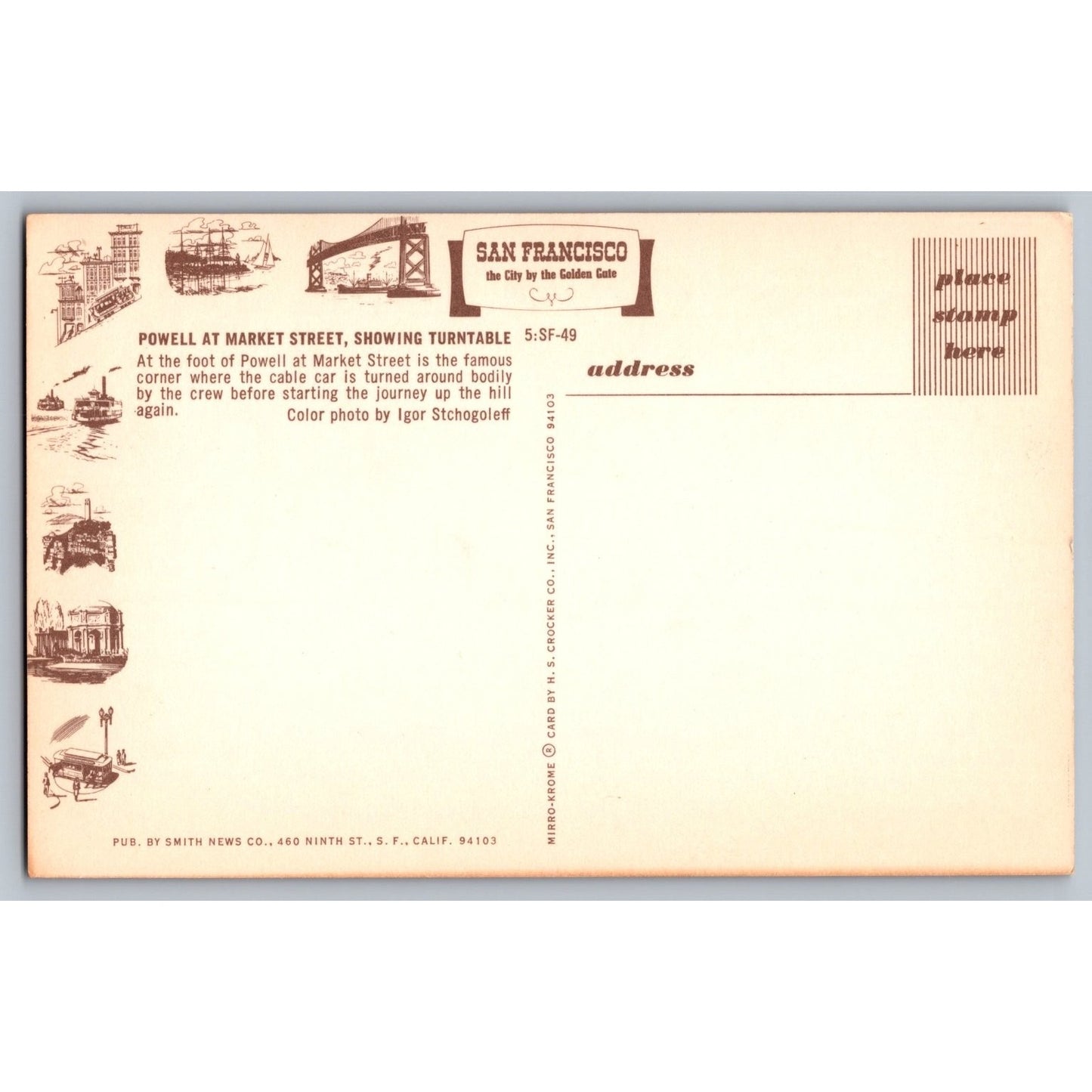 San Francisco CA California Powell at Market Street Cable Car Chrome Postcard