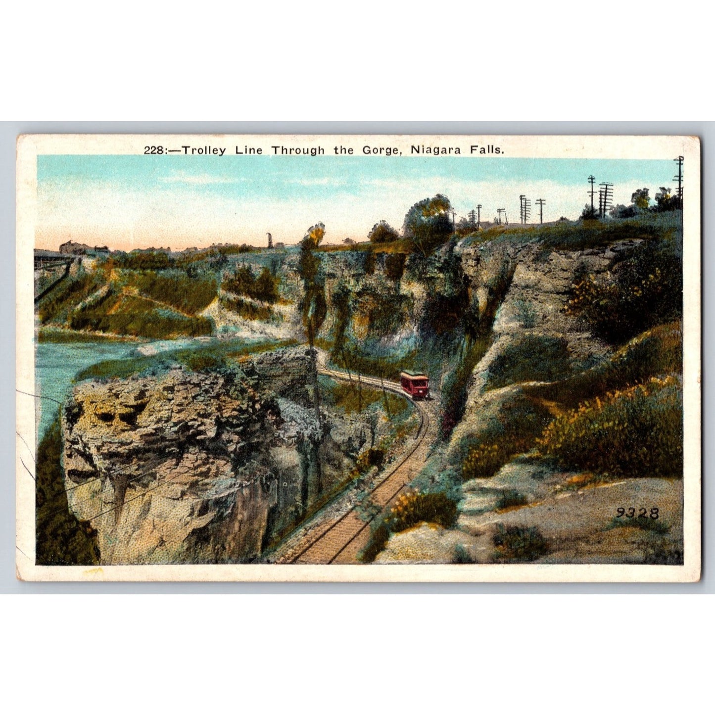 Niagara Falls NY New York Trolley Line Through the Gorge White Border Postcard