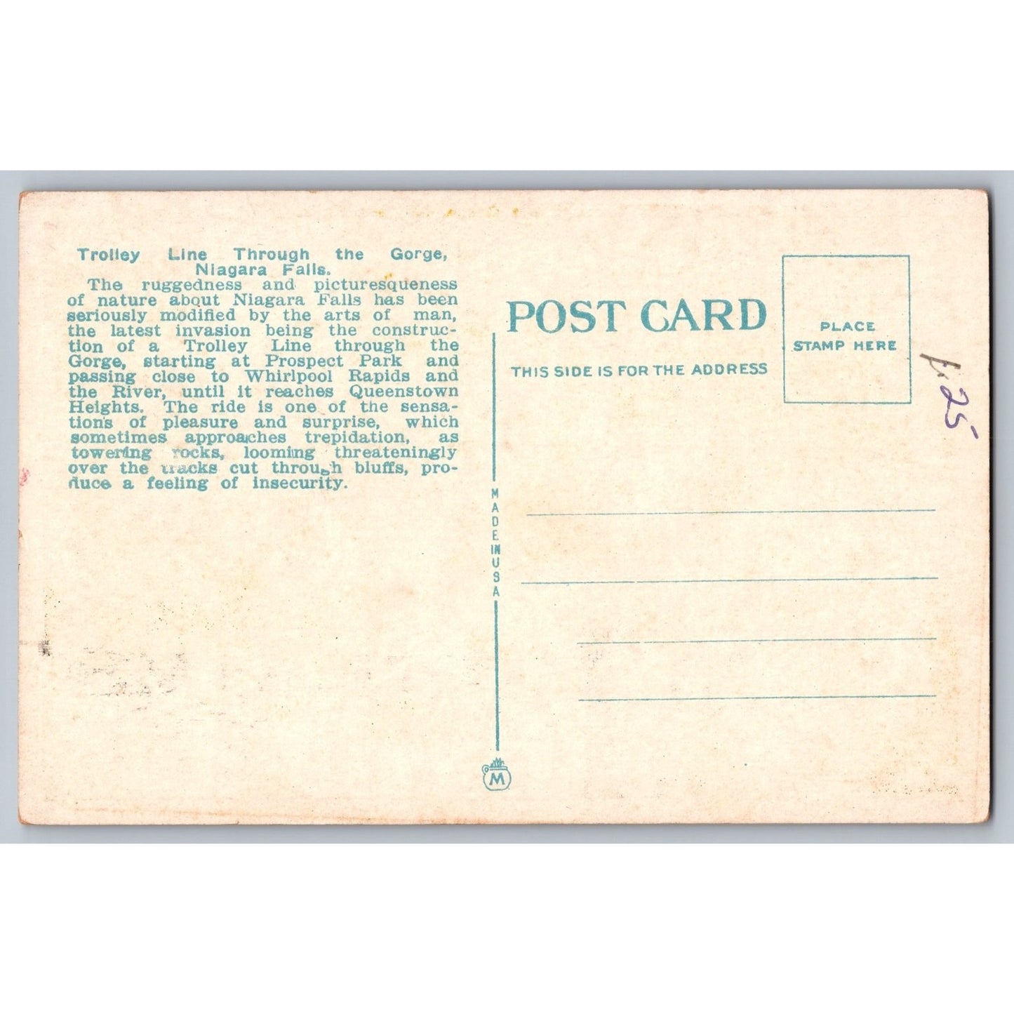 Niagara Falls NY New York Trolley Line Through the Gorge White Border Postcard