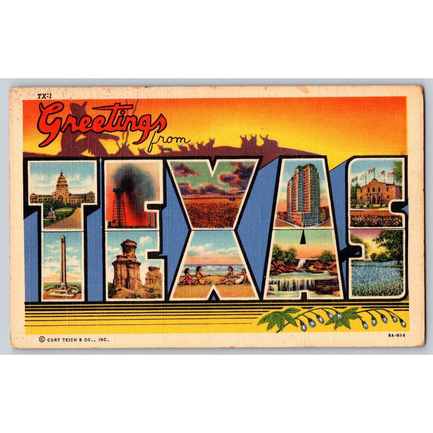 Postcard TX Texas Large Letter Greetings from Texas Linen Unused Curt Teich