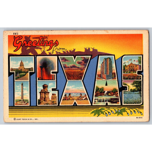 Postcard TX Texas Large Letter Greetings from Texas Linen Unused Curt Teich