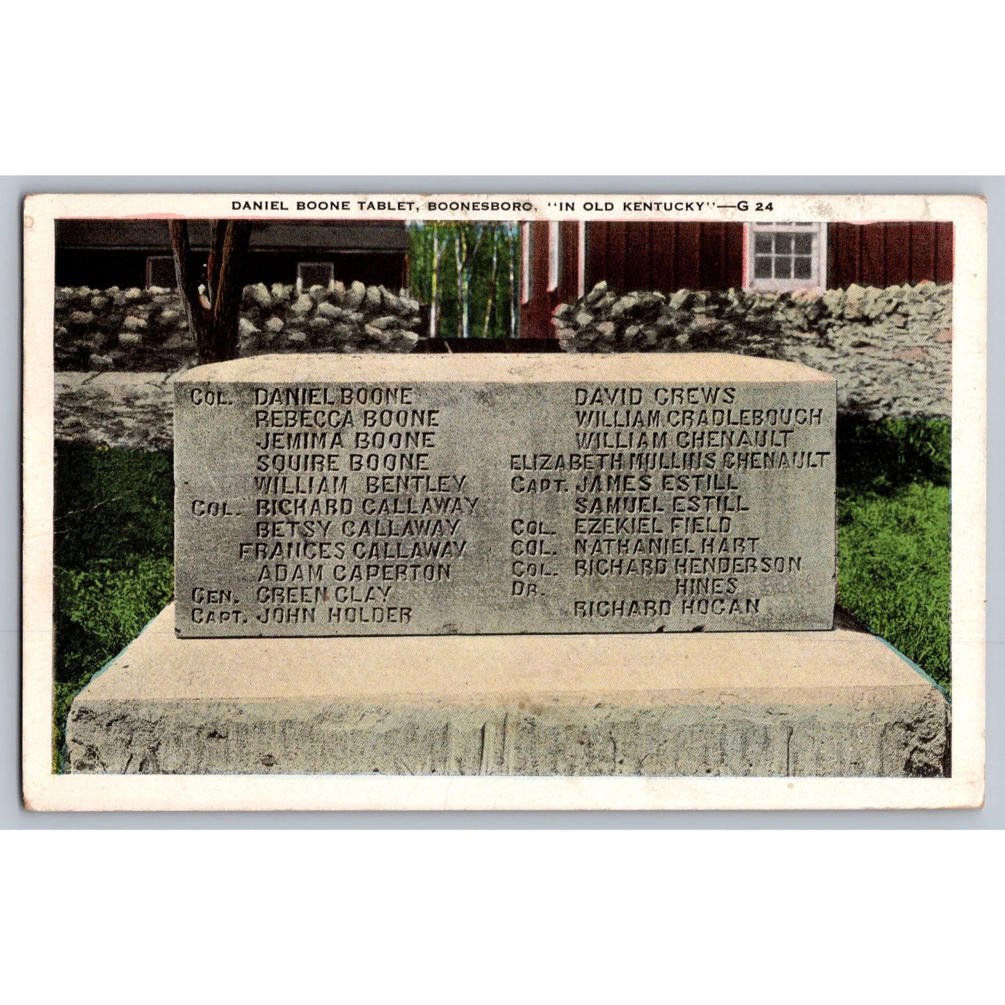 Boonesboro KY Kentucky Daniel Boone Tablet Memorial 1935 White Border Postcard