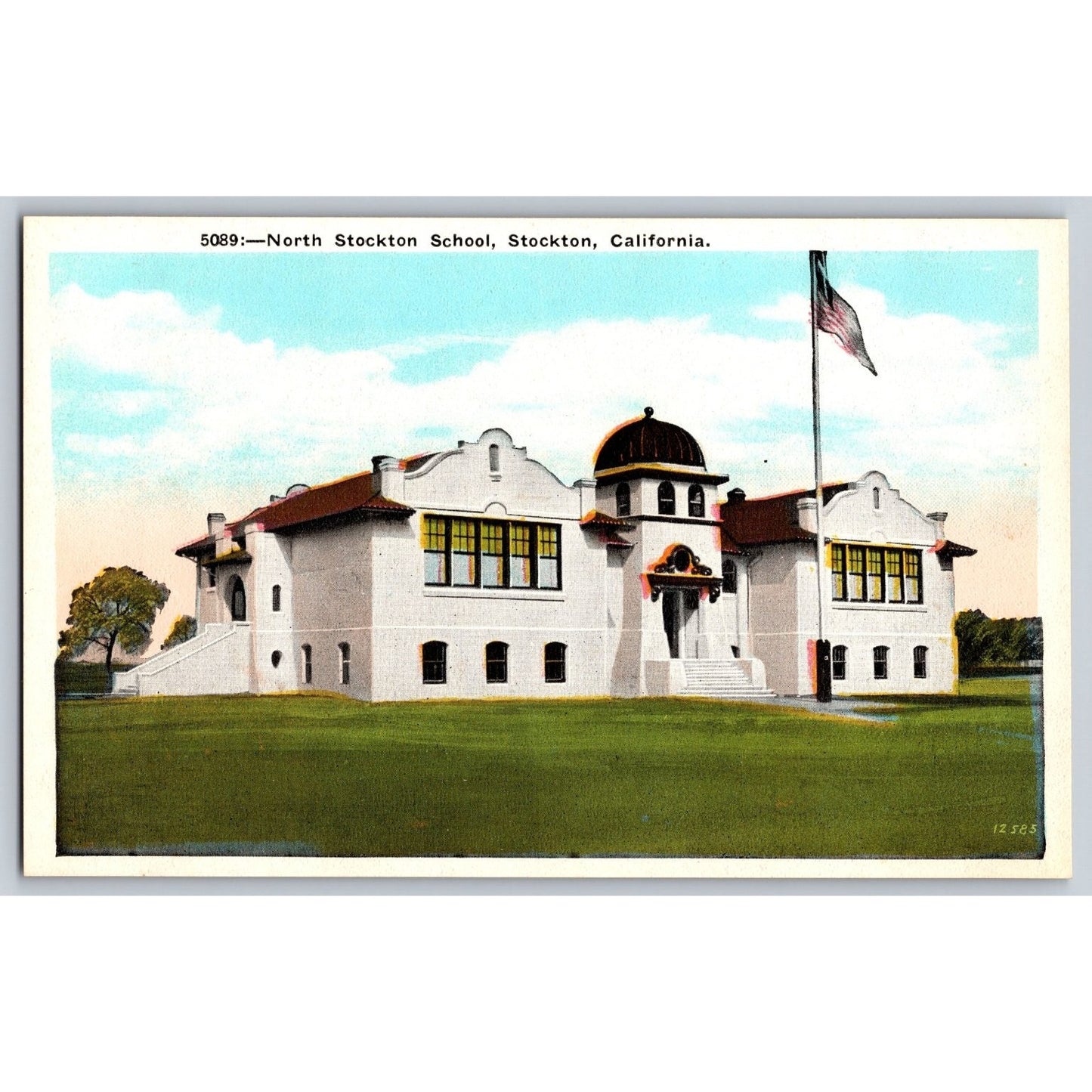 Stockton CA California North Stockton School White Border Postcard