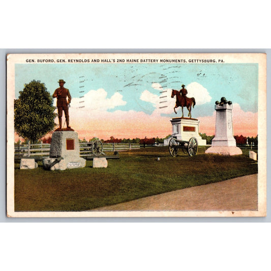 Gettysburg PA Pennsylvania 2nd Maine Battery Monuments White Border Postcard