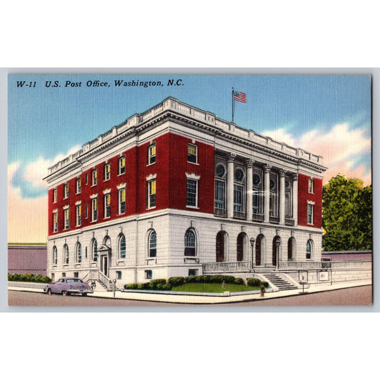Washington NC North Carolina US Post Office Linen Postcard Unused Asheville Post Card Co