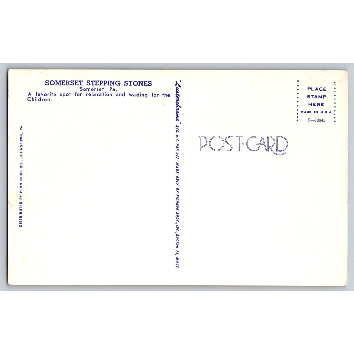 Somerset PA Stepping Stones Scenic Chrome Postcard Unused